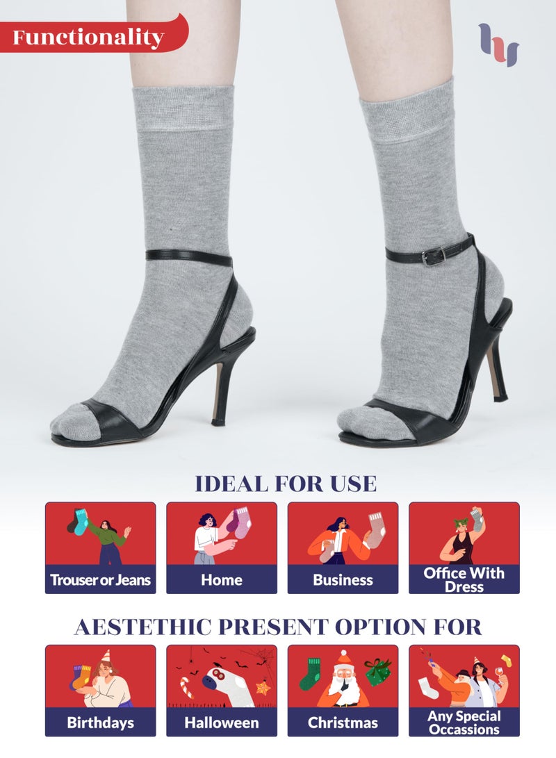 Hugh Ugoli Women Rayon Dress Socks, Extremely Soft Thin Crew Socks for Business, Trouser & Casual, Non-Binding & Breathable, Light Grey, 3 Pairs, Shoe Size: 6-9 - Image 5